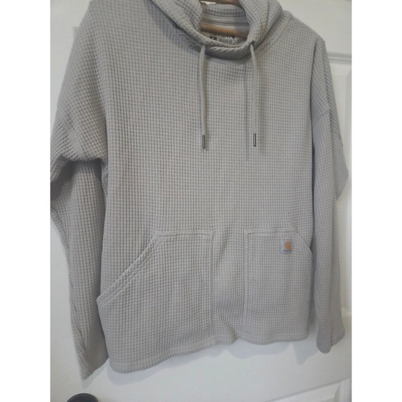Carhartt Tops - Carhartt Women's Relaxed Fit Waffle Knit Hoodie Taupe Thermal Pullover Size M